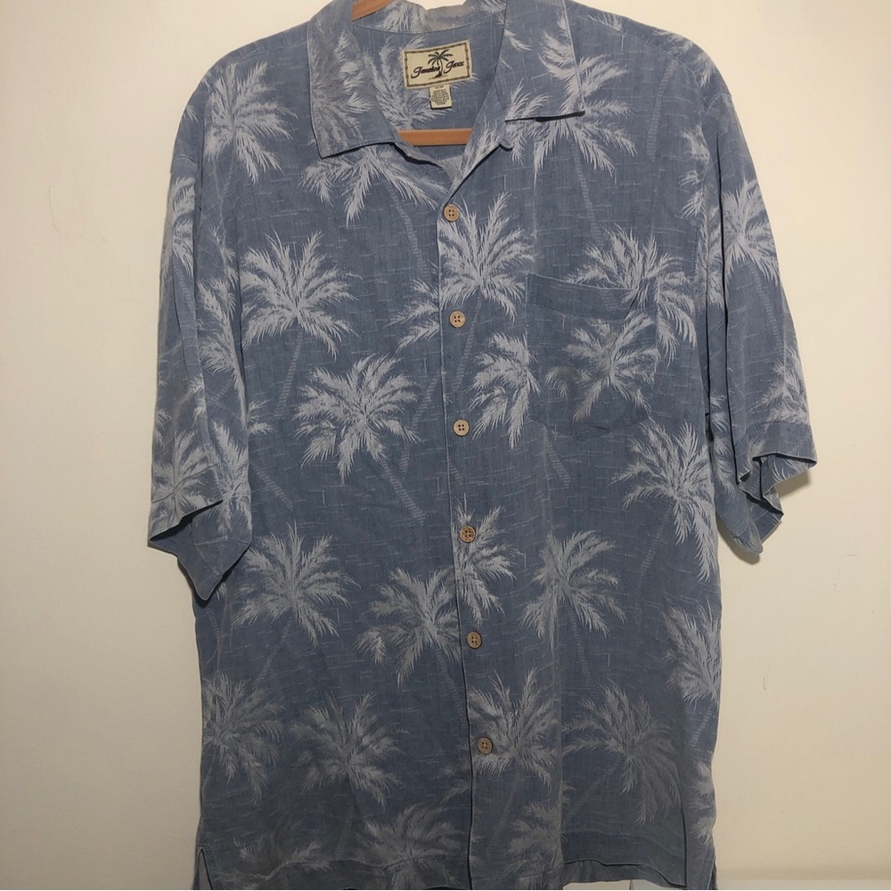 Jamaica Jaxx Mens 100% Silk Shirt Hawaiian Button Camp Palm Trees MEDIUM Beach